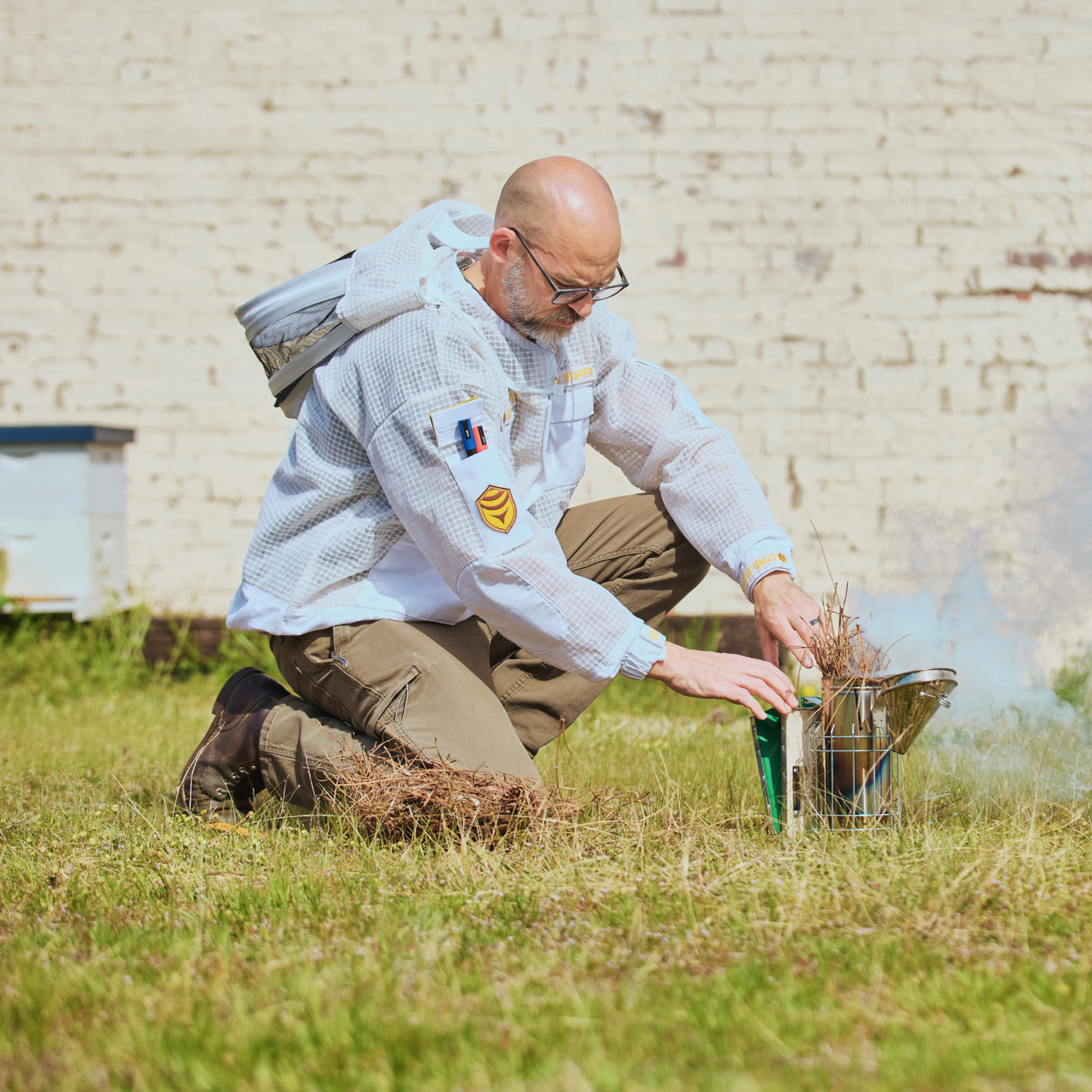 Professional Triple Layer Ventilated Beekeeping Suit White Side View