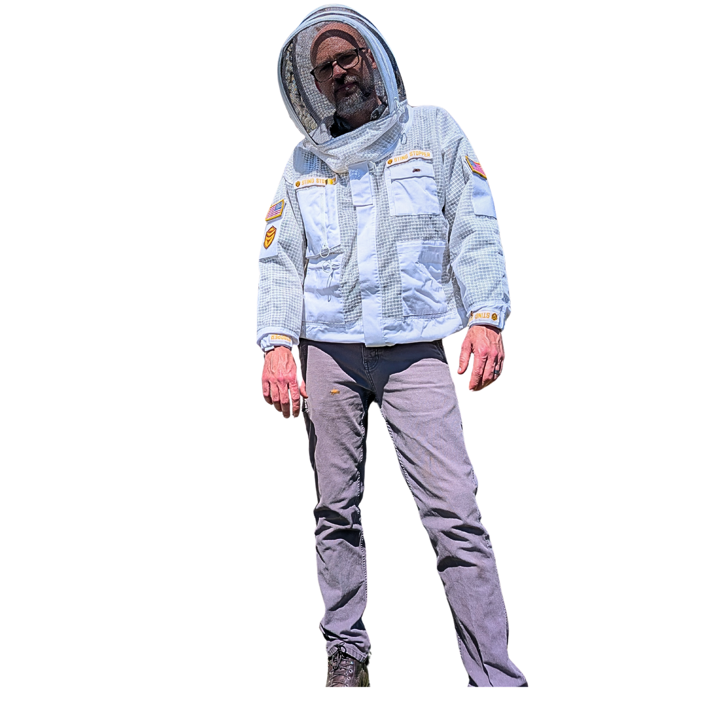 Professional Triple Layer Ventilated Beekeeping Suit White Front View
