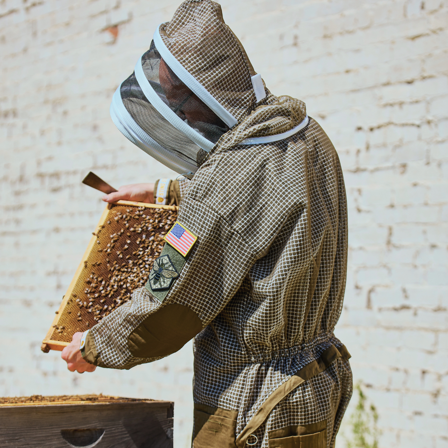 Sting Stopper ventilated beekeeping suit  olive green back view