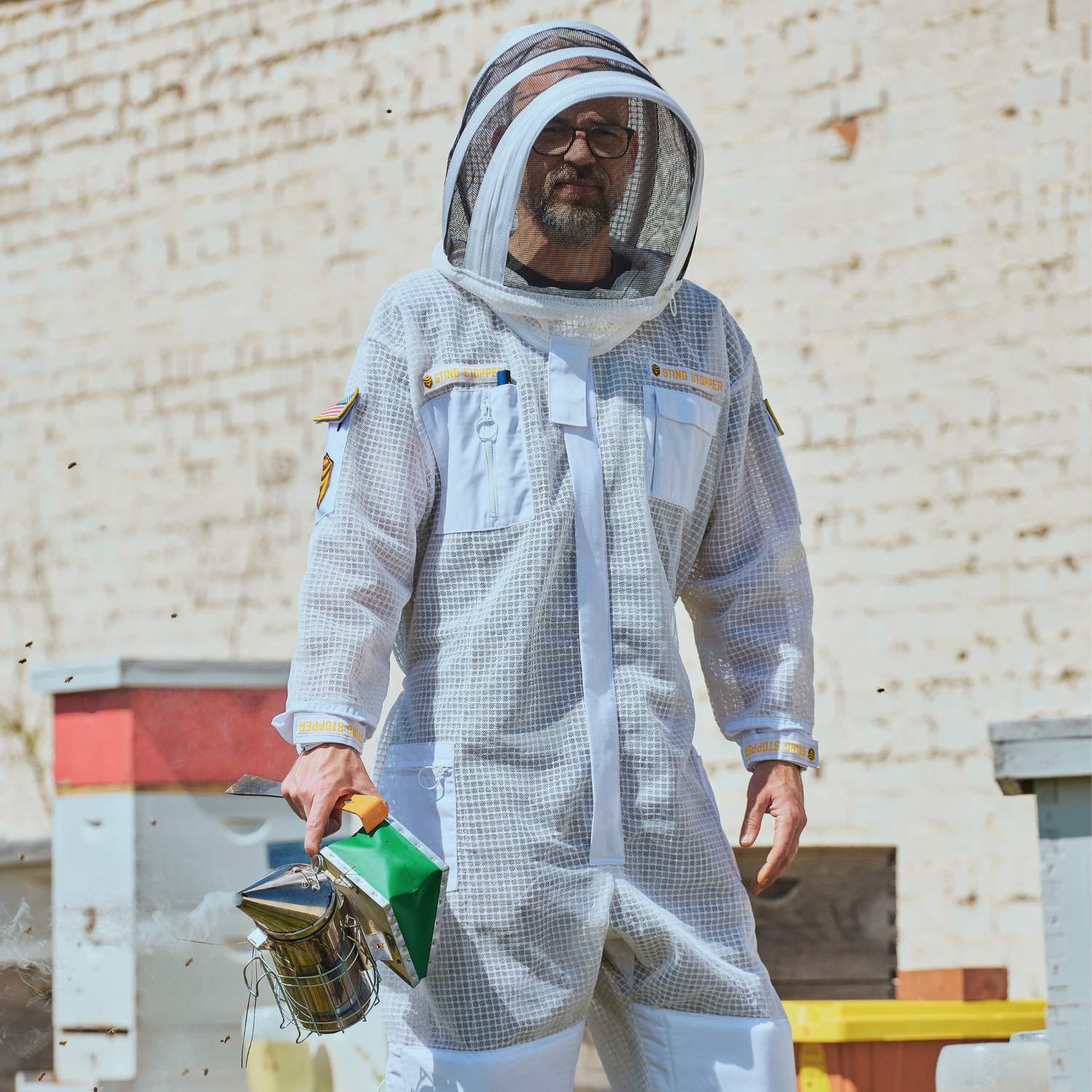 Sting Stopper ventilated beekeeping suit  white front view